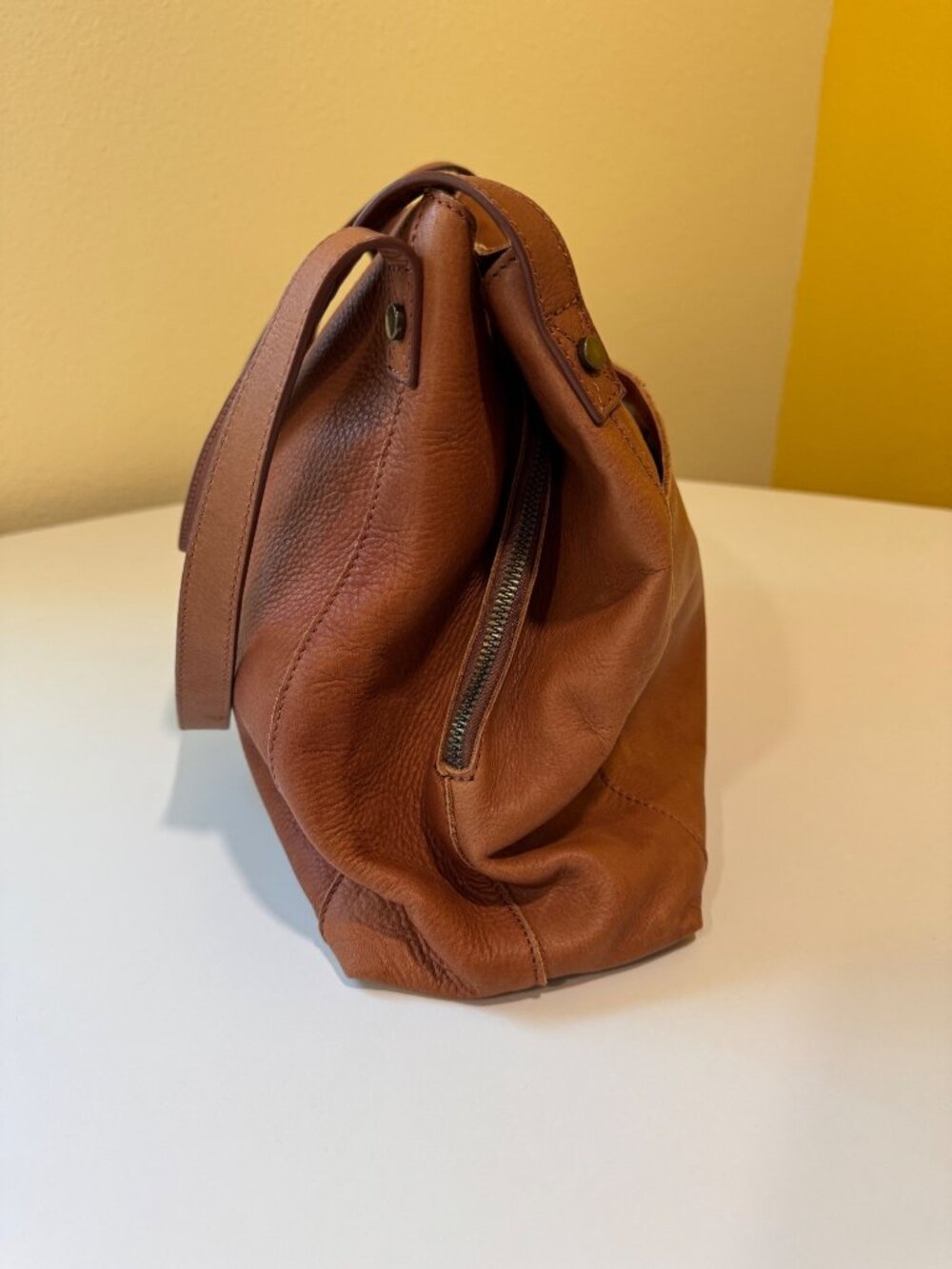 American Leather Co. Liberty Shopper Tote Bag Cognac Brown Genuine Leather - Picture 3 of 16